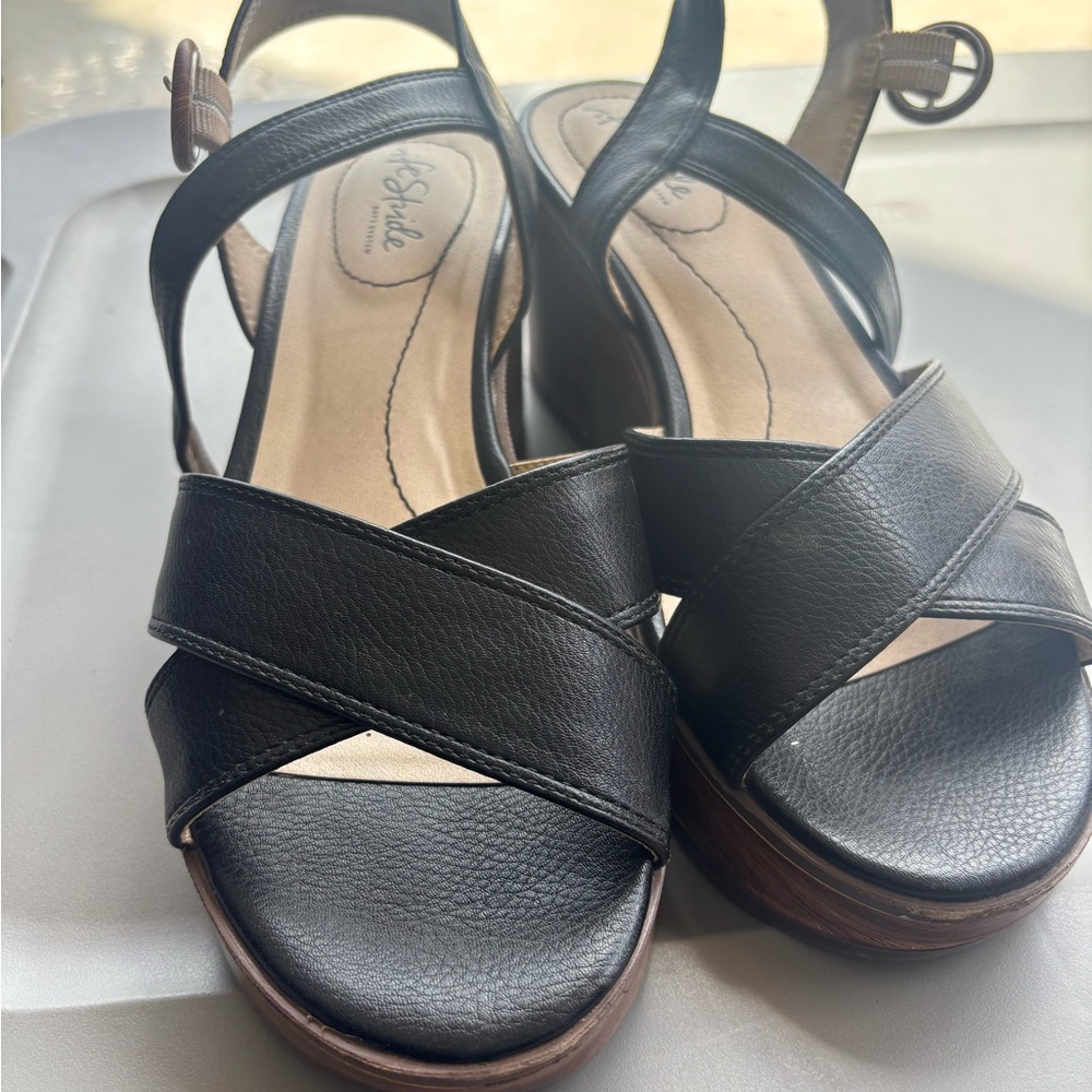 Stylish Black Leather Sandals by Soft Style